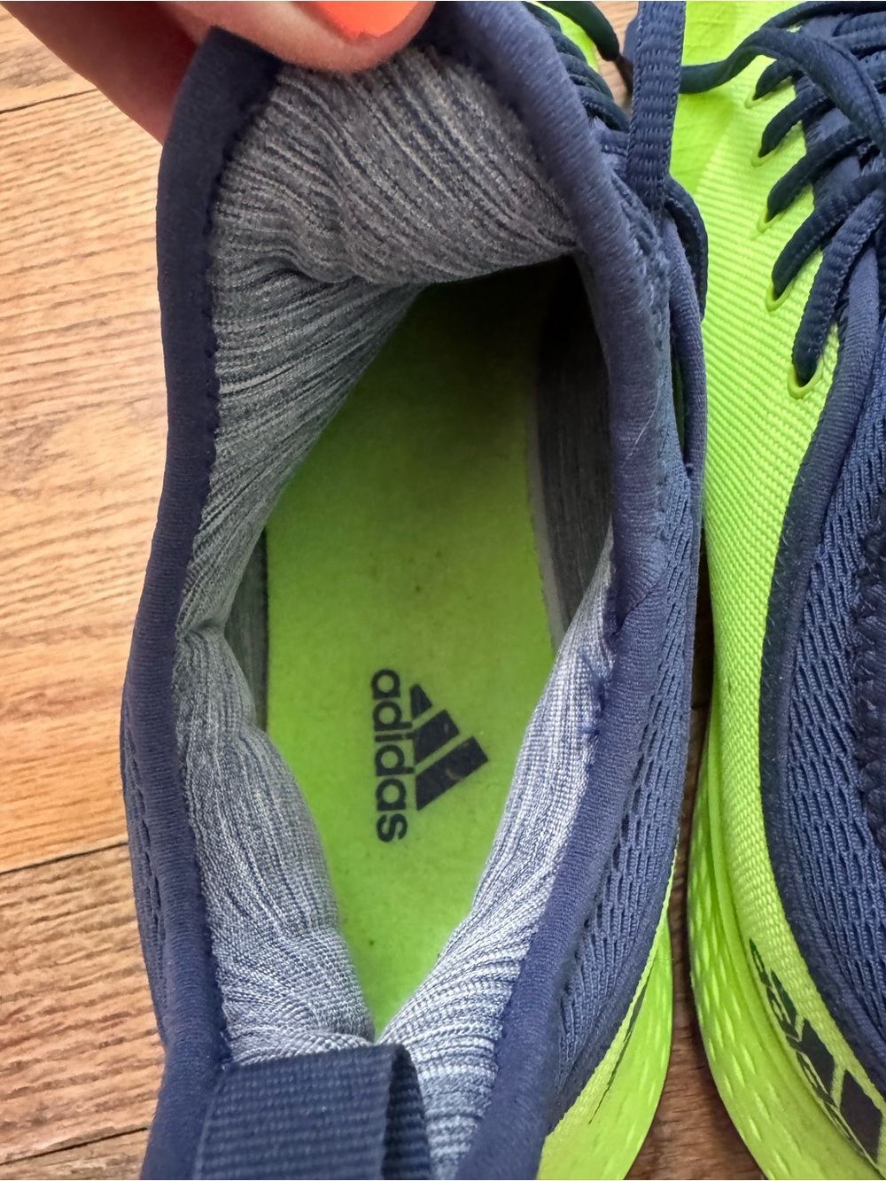 adidas Bright Green Athletic Tennis Shoes with Blue Stripes - Picture 3 of 7